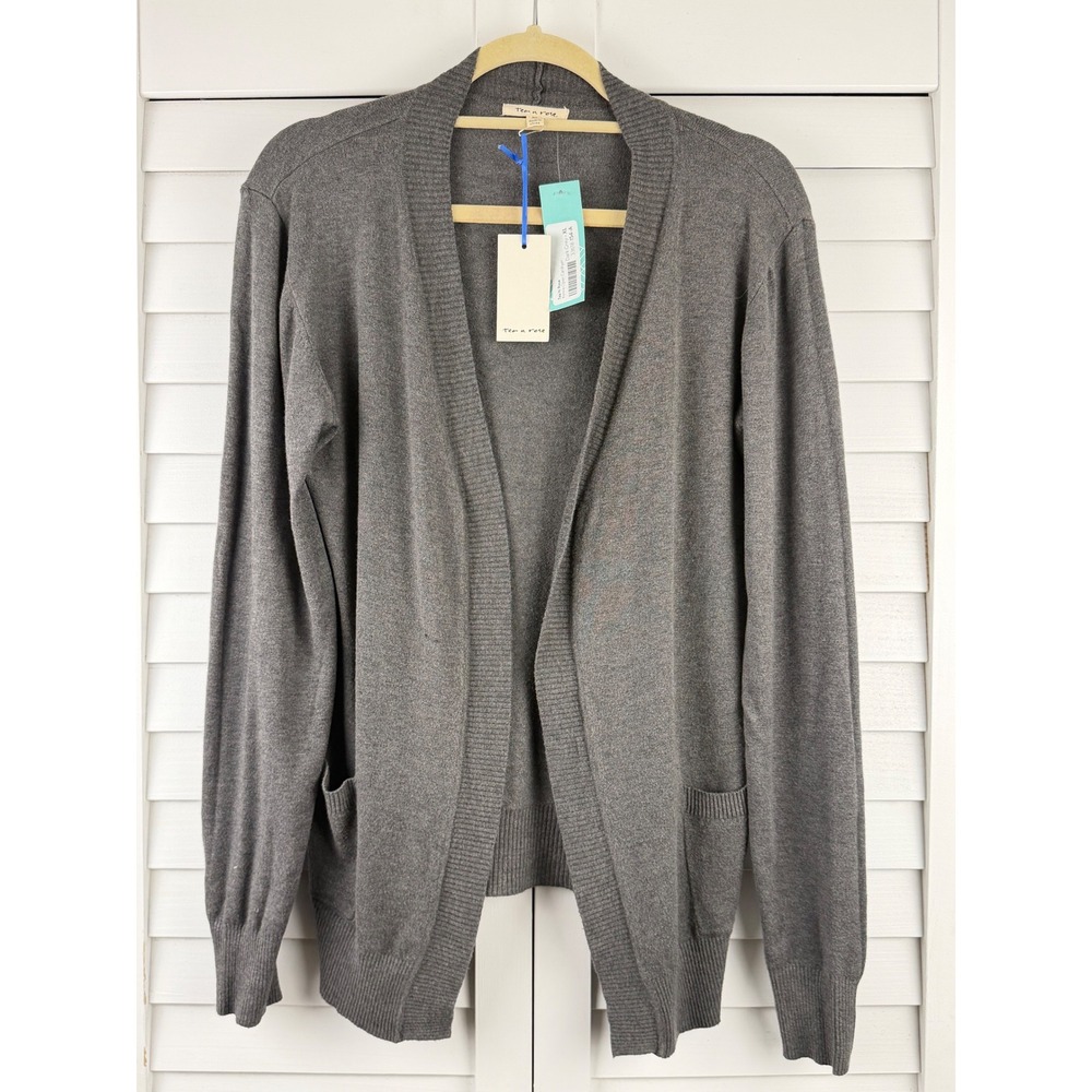 Tea n Rose Kenna Open Cardigan XL Dark Grey Ribbed Pockets NEW